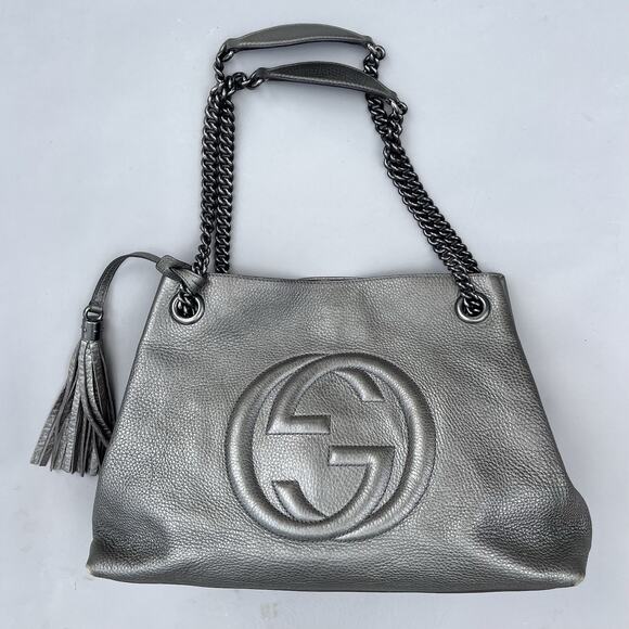 Gucci Soho Medium Double Shoulder Tote Charcoal Grey And Gunmetal Hardware - Picture 1 of 15